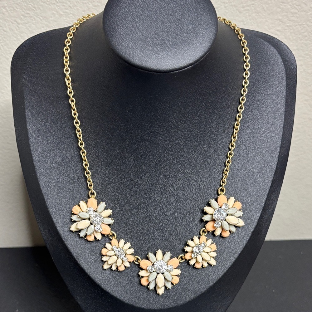 J. Crew Neutral Flower Bib Statement Gold Tone Necklace Preppy